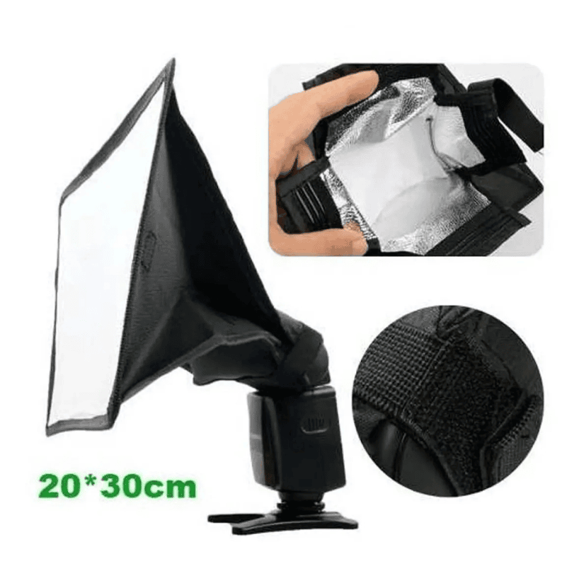combo mini softbox 20x30cm y difusor de flash
